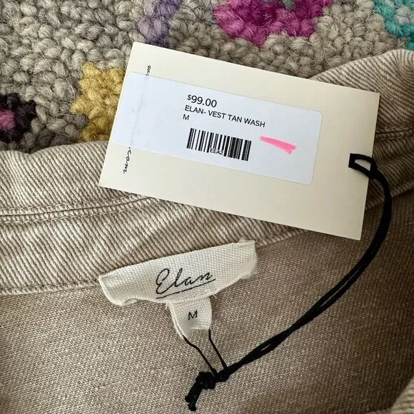 NWT Elan Joy Vest Tan Wash Button Down Denim with Pockets Sz Med - Picture 5 of 14